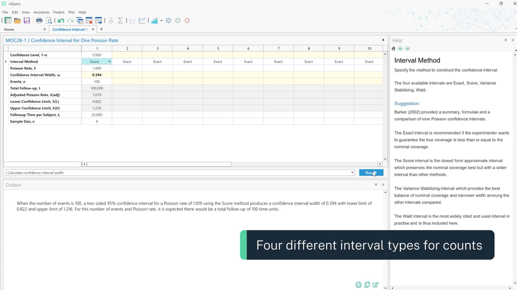 nQuery 9.4 - Confidence Intervals different counts