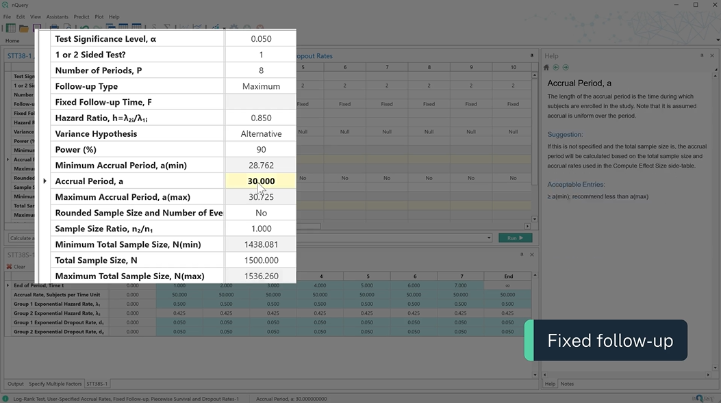 nQuery 9.4 - Log-Rank Test with Fixed Follow-up