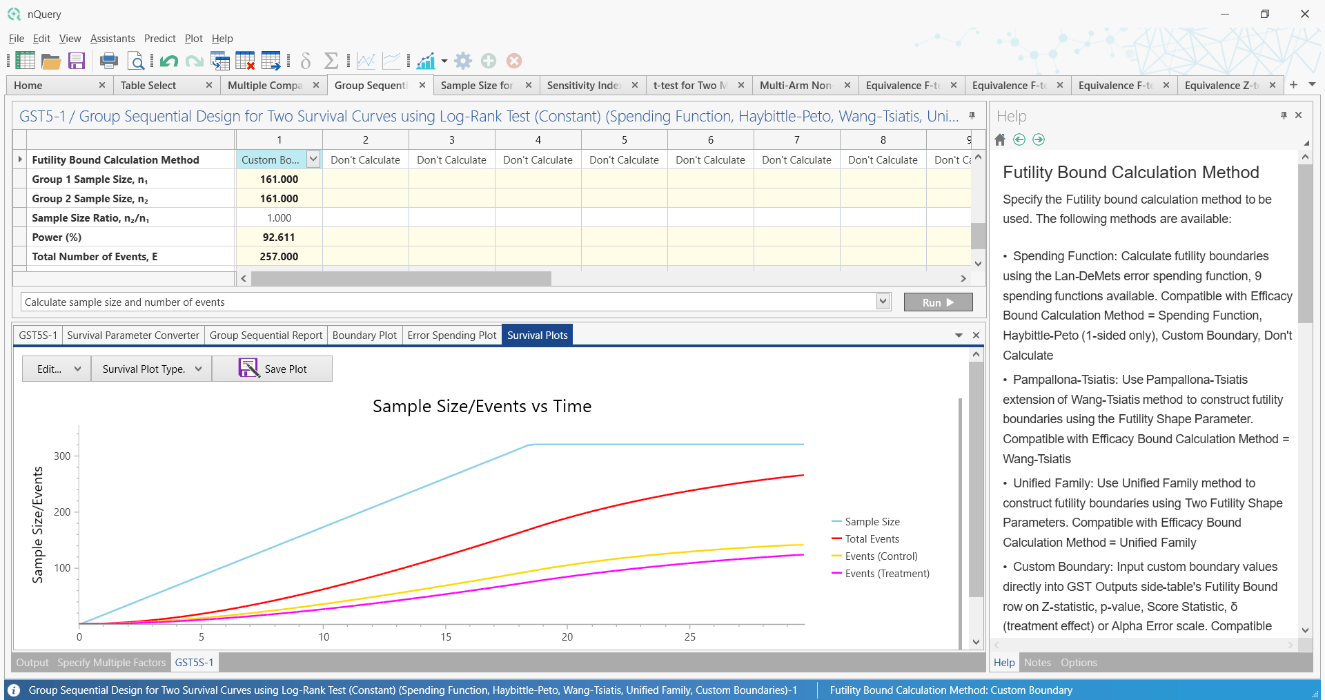 GST Survival Plot (Sample Size Events vs Time in-context)