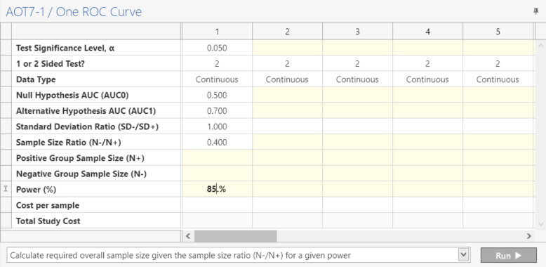 Sample Size Calculator Example- nQuery- Example 02- Img 02- One ROC Curve