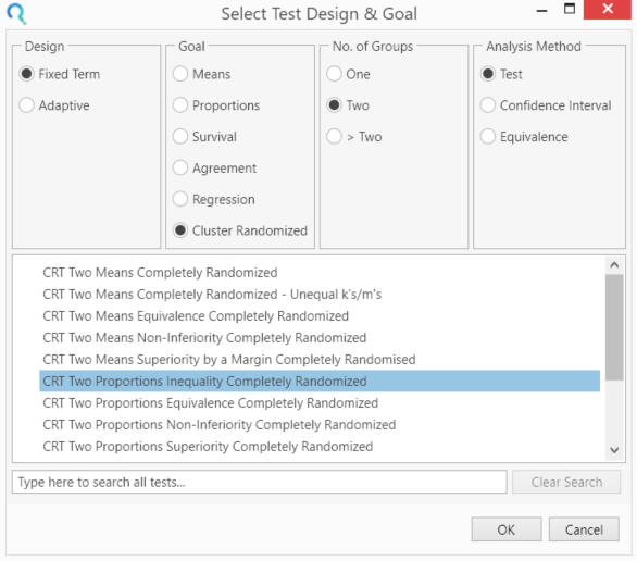 Sample Size Calculator Example- nQuery- Example 05- Img 01- CRT Two Proportions Inequality Completely Randomised