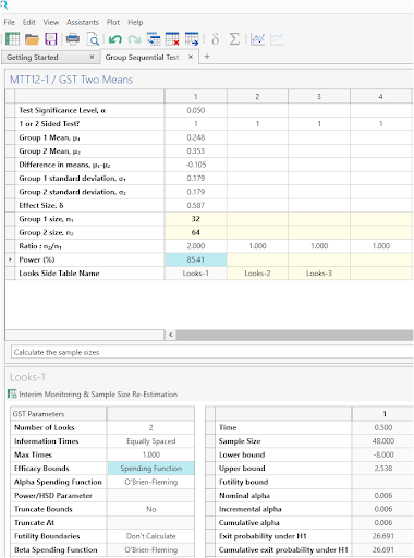 Sample Size Calculator Example- nQuery- Example 06- Img 03- Group Sequential Test of Two Means