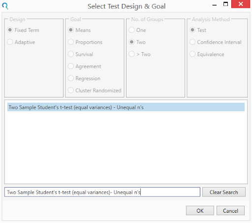 Sample Size Calculator Example- nQuery- Example 07- Img 01- Two Sample Student’s t-test  (equal variances)  Unequal n’s