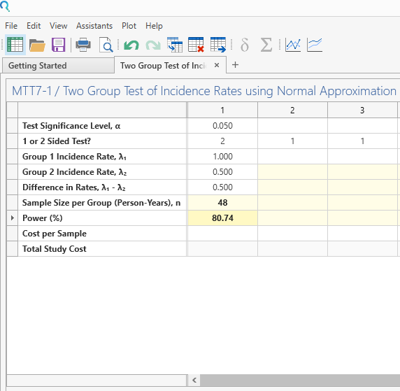 Sample Size Calculator Example- nQuery- Example 09- Img 03- Two Group Test of Incidence Rates using Normal Approximation