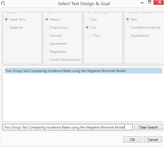 Sample Size Calculator Example- nQuery- Example 10- Img 01- Two Group Test Comparing Incidence Rates using the Negative Binomial Model