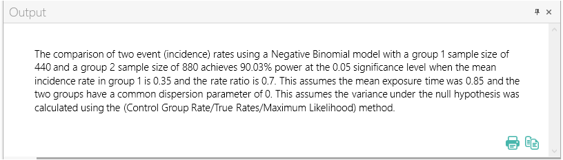 Sample Size Calculator Example- nQuery- Example 10- Img 04- Two Group Test Comparing Incidence Rates using the Negative Binomial Model