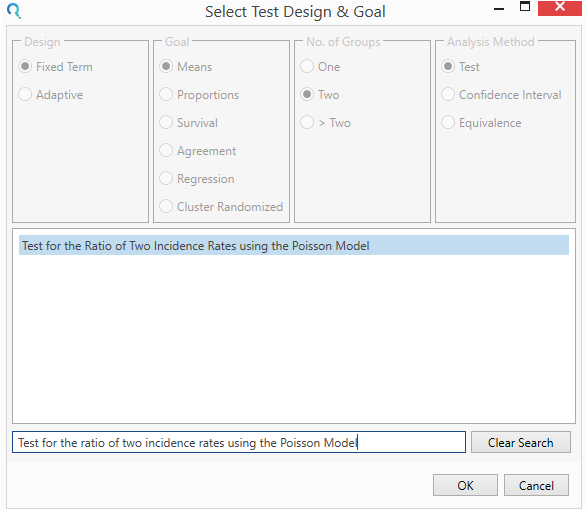 Sample Size Calculator Example- nQuery- Example 12- Img 01- Test for the Ratio of Two Incidence Rates using the Poisson Model