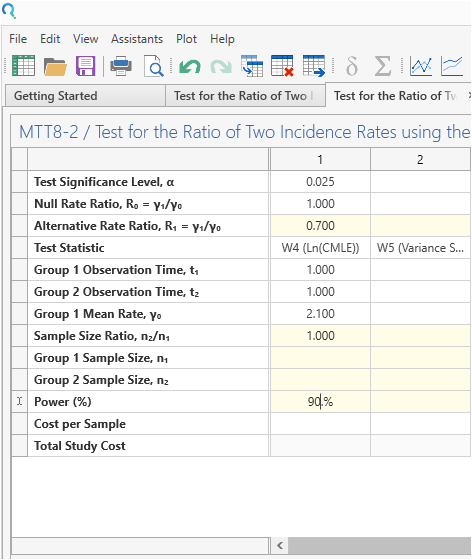 Sample Size Calculator Example- nQuery- Example 12- Img 02- Test for the Ratio of Two Incidence Rates using the Poisson Model