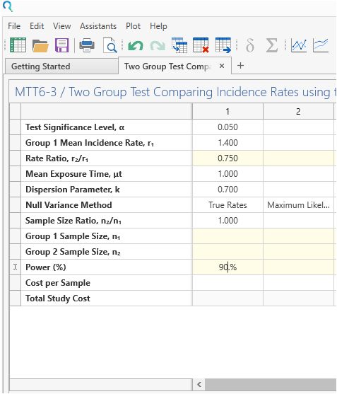 Sample Size Calculator Example- nQuery- Example 13- Img 02- Two Group Test Comparing Incidence Rates using the Negative Binomial Model