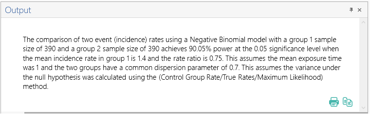 Sample Size Calculator Example- nQuery- Example 13- Img 04- Two Group Test Comparing Incidence Rates using the Negative Binomial Model
