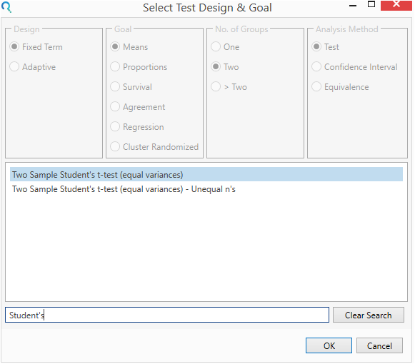 Sample Size Calculator Example- nQuery- Example 14- Img 01- Two Sample Student’s T-test (equal variances)