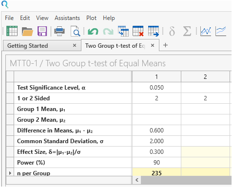Sample Size Calculator Example- nQuery- Example 14- Img 03- Two Sample Student’s T-test (equal variances)