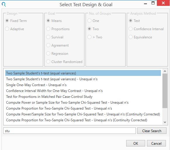 Sample Size Calculator Example- nQuery- Example 16- Img 01-Two Sample Student’s t-test (equal variances)