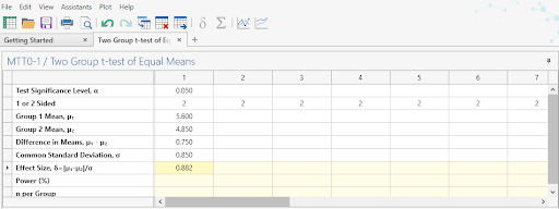 Sample Size Calculator Example- nQuery- Example 16- img 02- Two Sample Student’s t-test (equal variances)