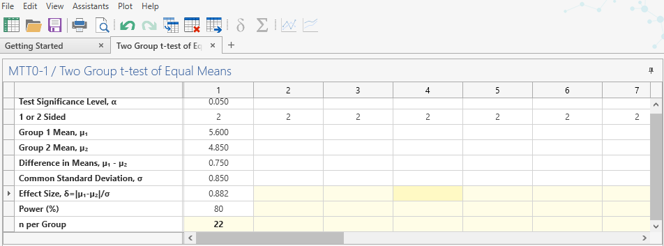 Sample Size Calculator Example- nQuery- Example 16- img 03- Two Sample Student’s t-test (equal variances)