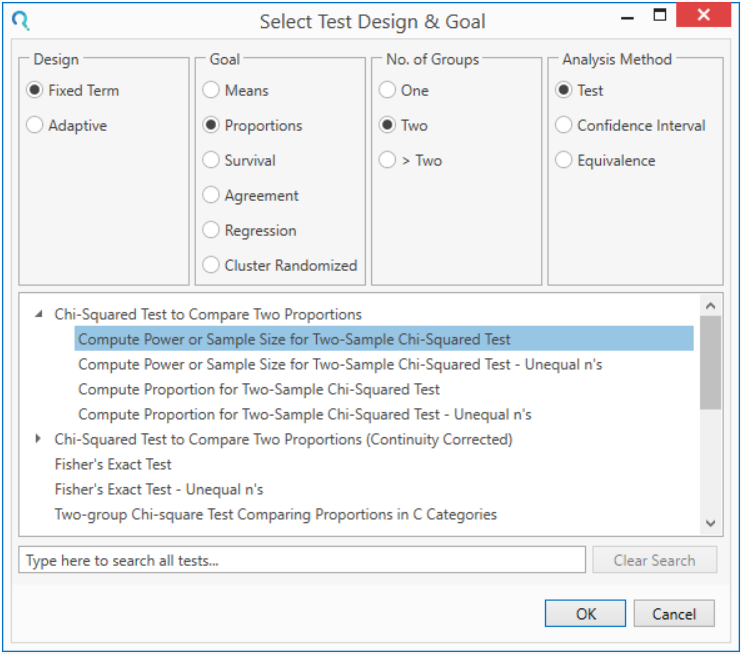 Sample Size Calculator Example- nQuery- Example 17- Img 01- Compute Power or Sample Size for Two-Sample Chi-Squared Test