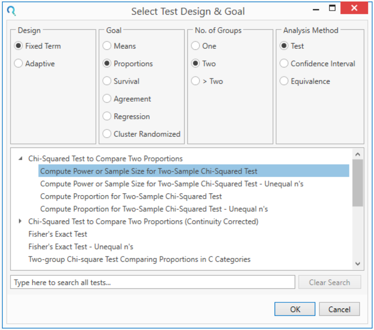 Sample Size Calculator Example- nQuery- Example 18- Img 01- Compute Power or Sample Size for Two-Sample Chi-Squared Test