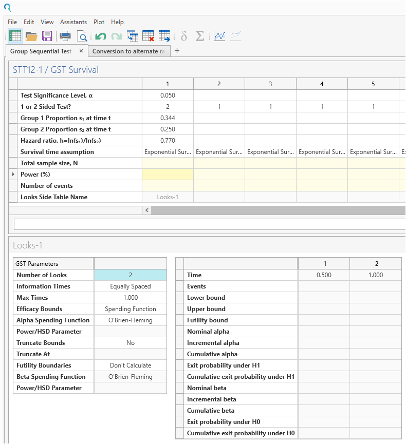 Sample Size Calculator Example- nQuery- Example 22- Img 04- Group Sequential Test of Two Survivals
