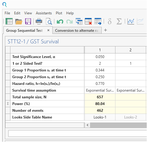 Sample Size Calculator Example- nQuery- Example 22- Img 05- Group Sequential Test of Two Survivals