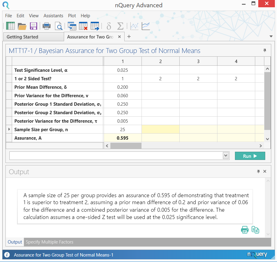 Means Bayesian Assurance Example - nQuery Sample Size Software